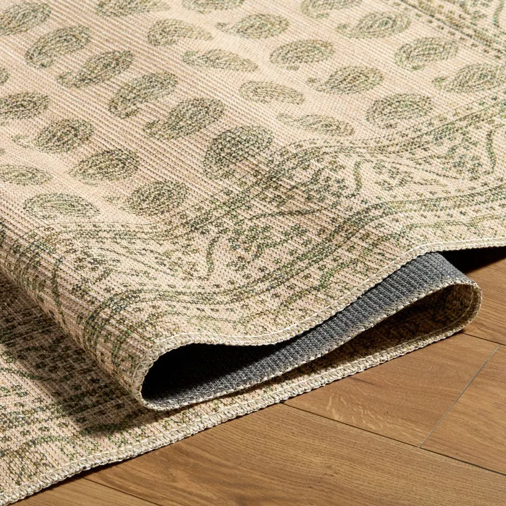 Alora Paisley Patterned Rug - Green, Jute