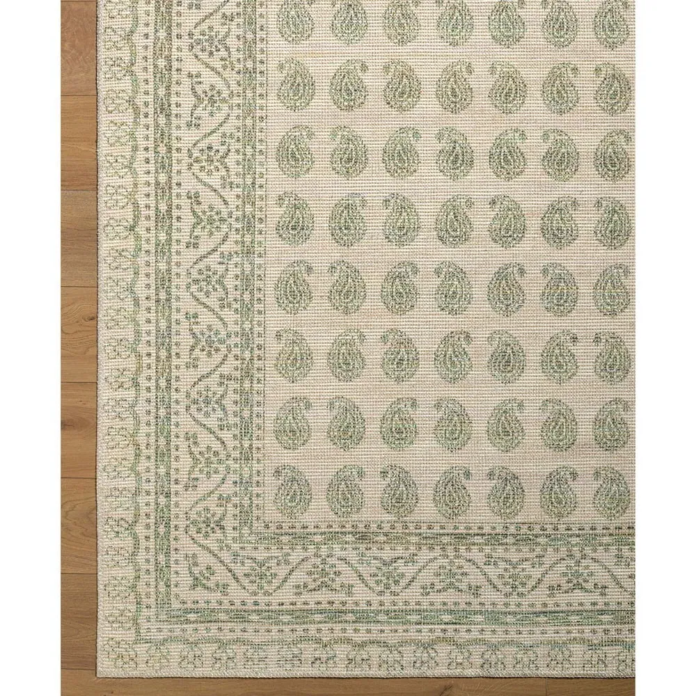 Alora Paisley Patterned Rug - Green, Jute