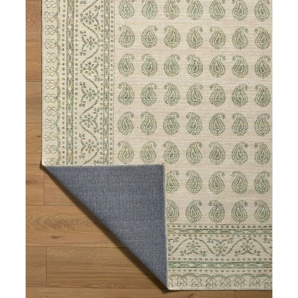 Alora Paisley Patterned Rug - Green, Jute