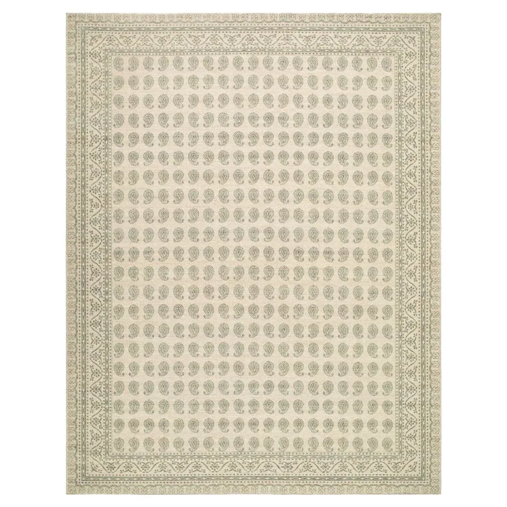 Alora Paisley Patterned Rug - Green, Jute