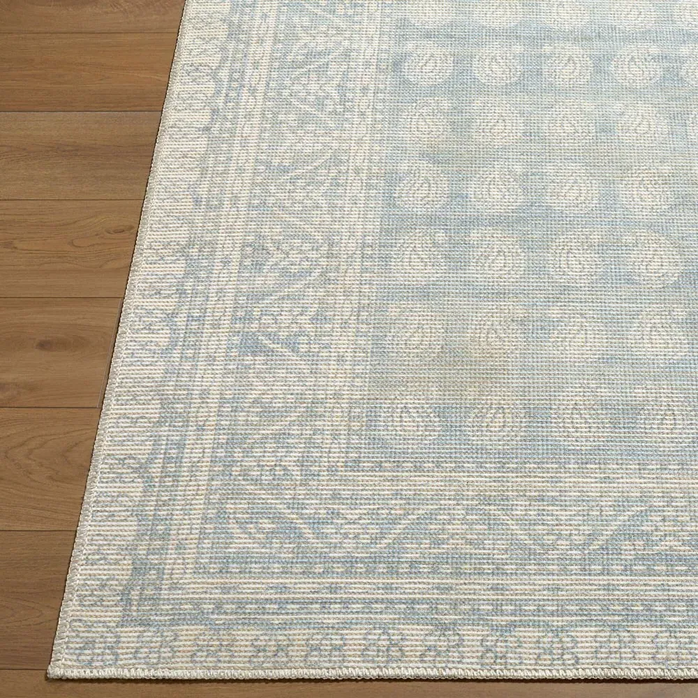 Alora Paisley Patterned Rug - Light Blue, Jute