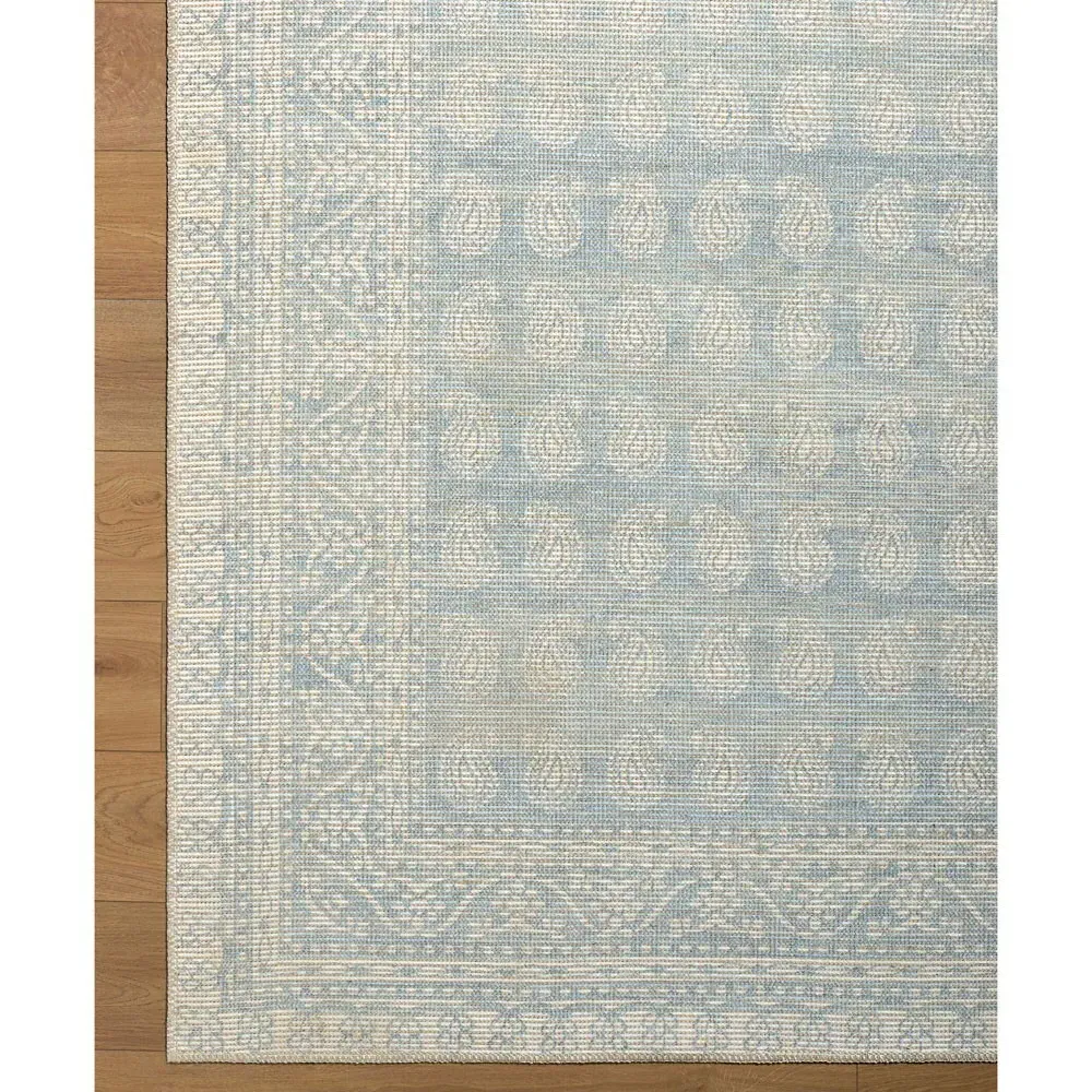 Alora Paisley Patterned Rug - Light Blue, Jute