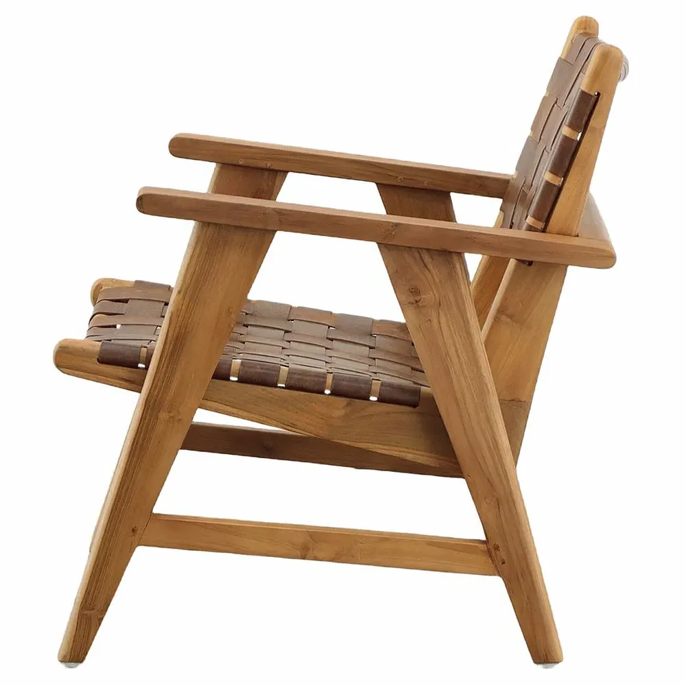 Alta Woven Leather Sling Arm Chair - Brown, Teak