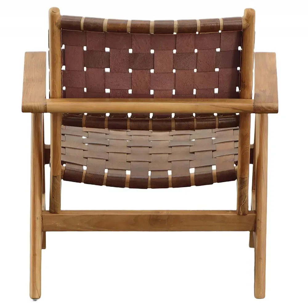 Alta Woven Leather Sling Arm Chair - Brown, Teak