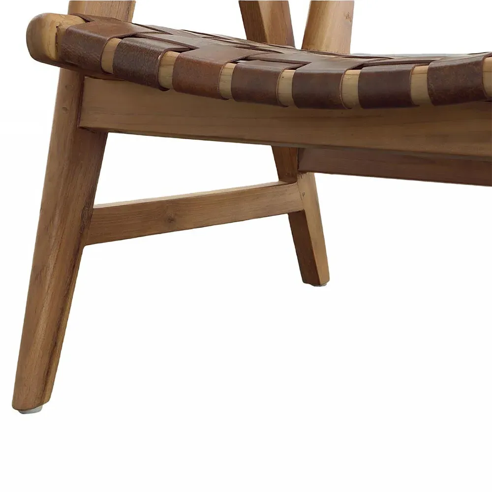 Alta Woven Leather Sling Arm Chair - Brown, Teak