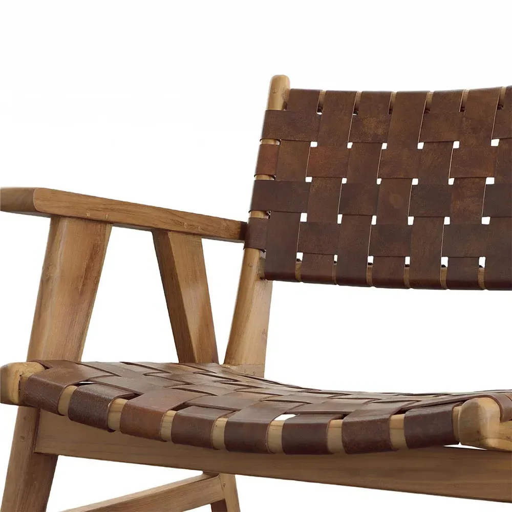 Alta Woven Leather Sling Arm Chair - Brown, Teak