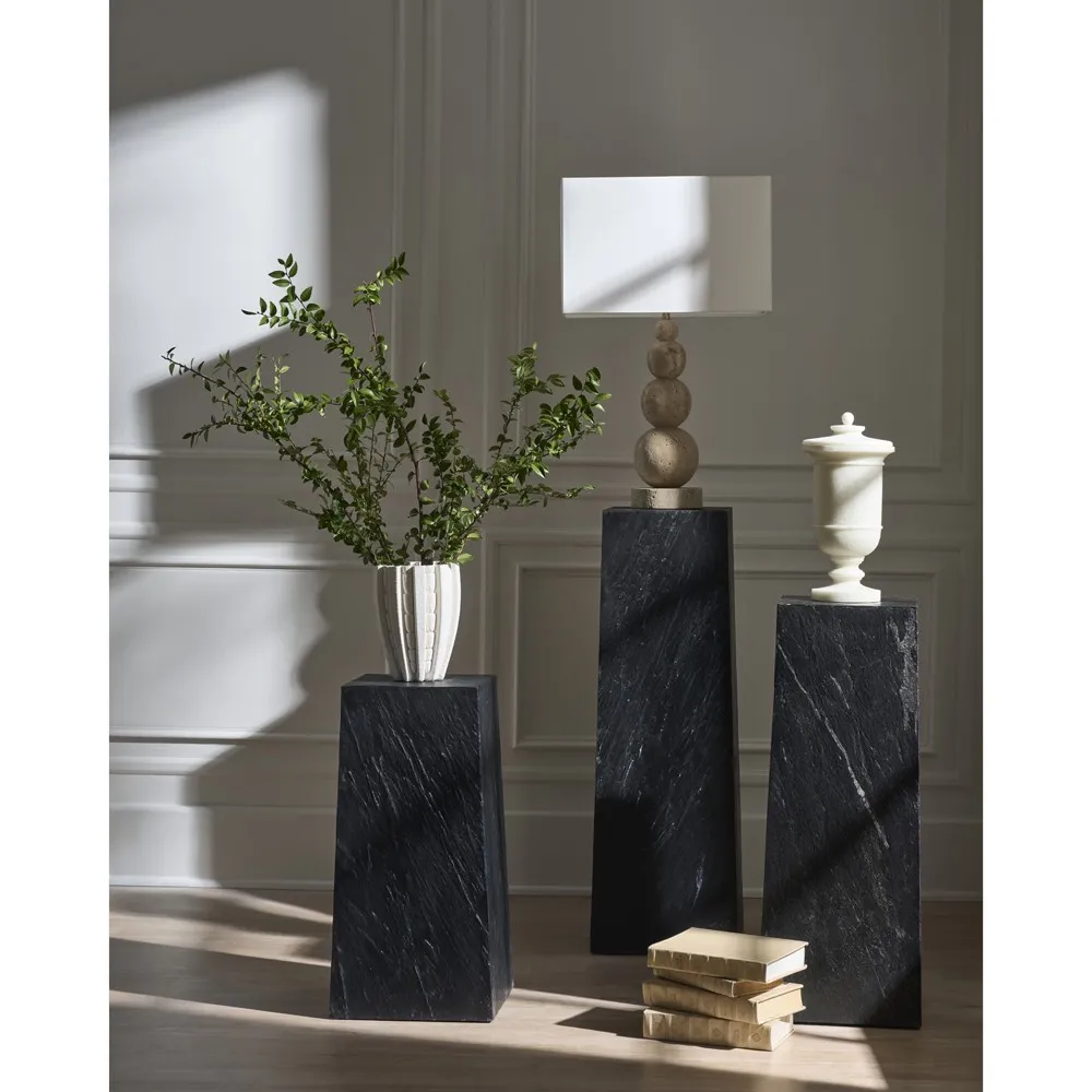 Alwyn Travertine Plinth Pedestal - Black, Oak