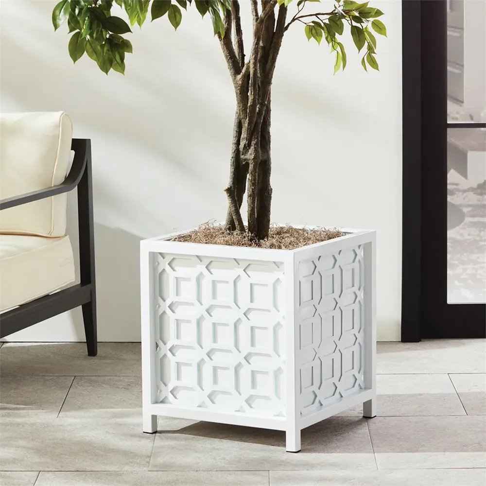Alyssa Square Outdoor Planter - White, Iron
