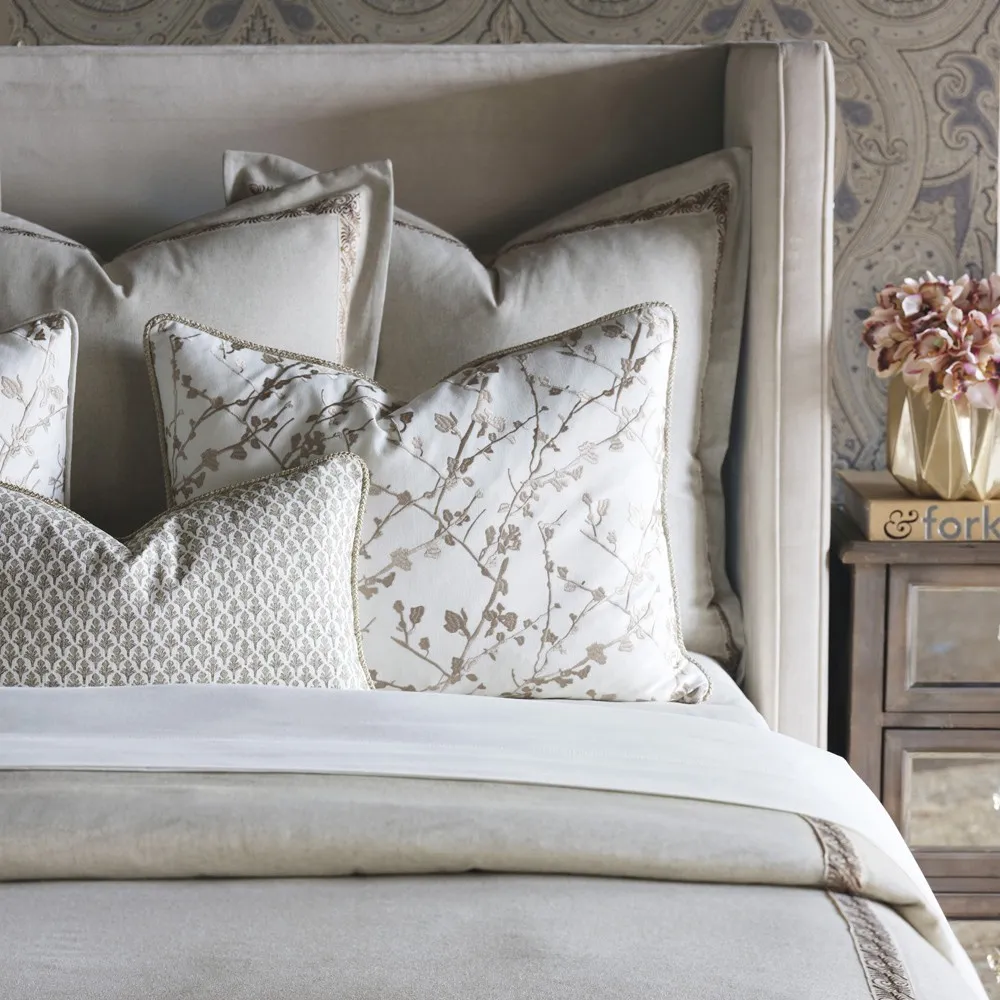 Amabel Fleur De Lis Cotton Lumbar Pillow - Beige