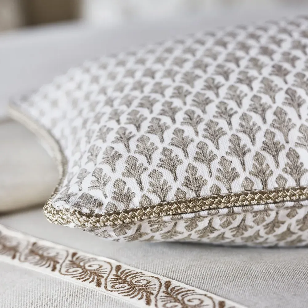 Amabel Fleur De Lis Cotton Lumbar Pillow - Beige