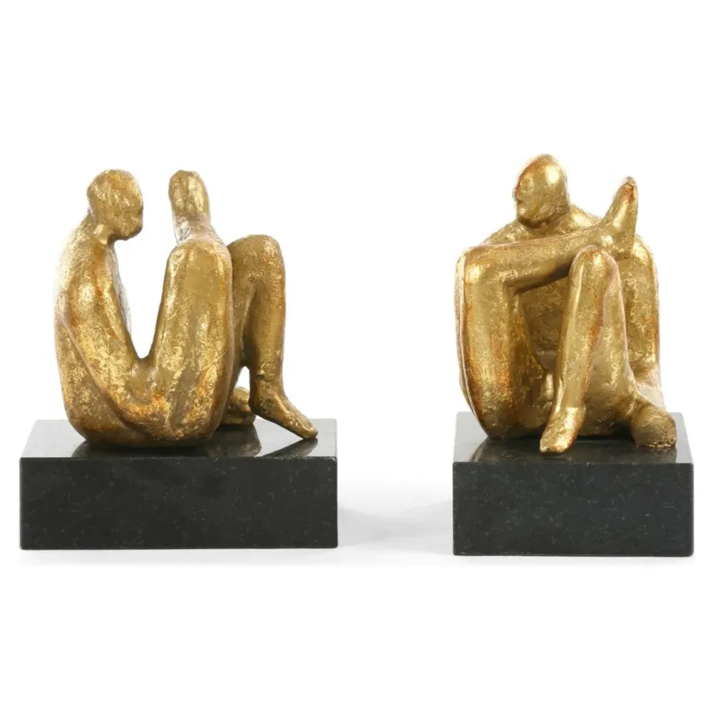 Amadeo Gold Leafed Iron Sitting Figurines - Set of 2 - Gold