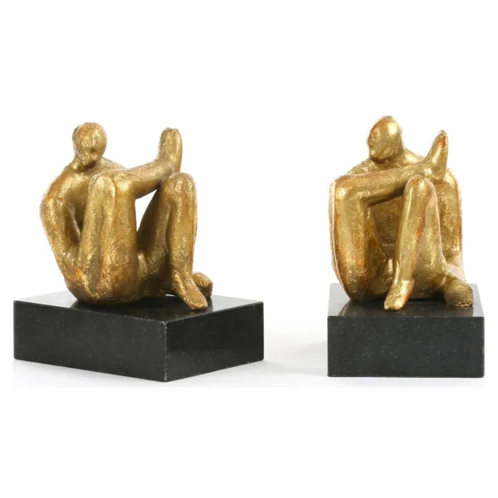 Amadeo Gold Leafed Iron Sitting Figurines - Set of 2 - Gold