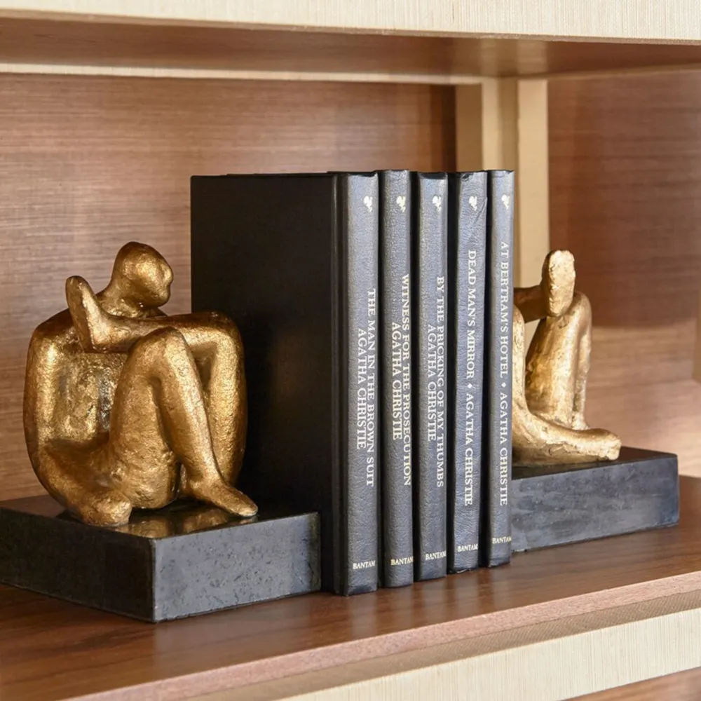 Amadeo Gold Leafed Iron Sitting Figurines - Set of 2 - Gold