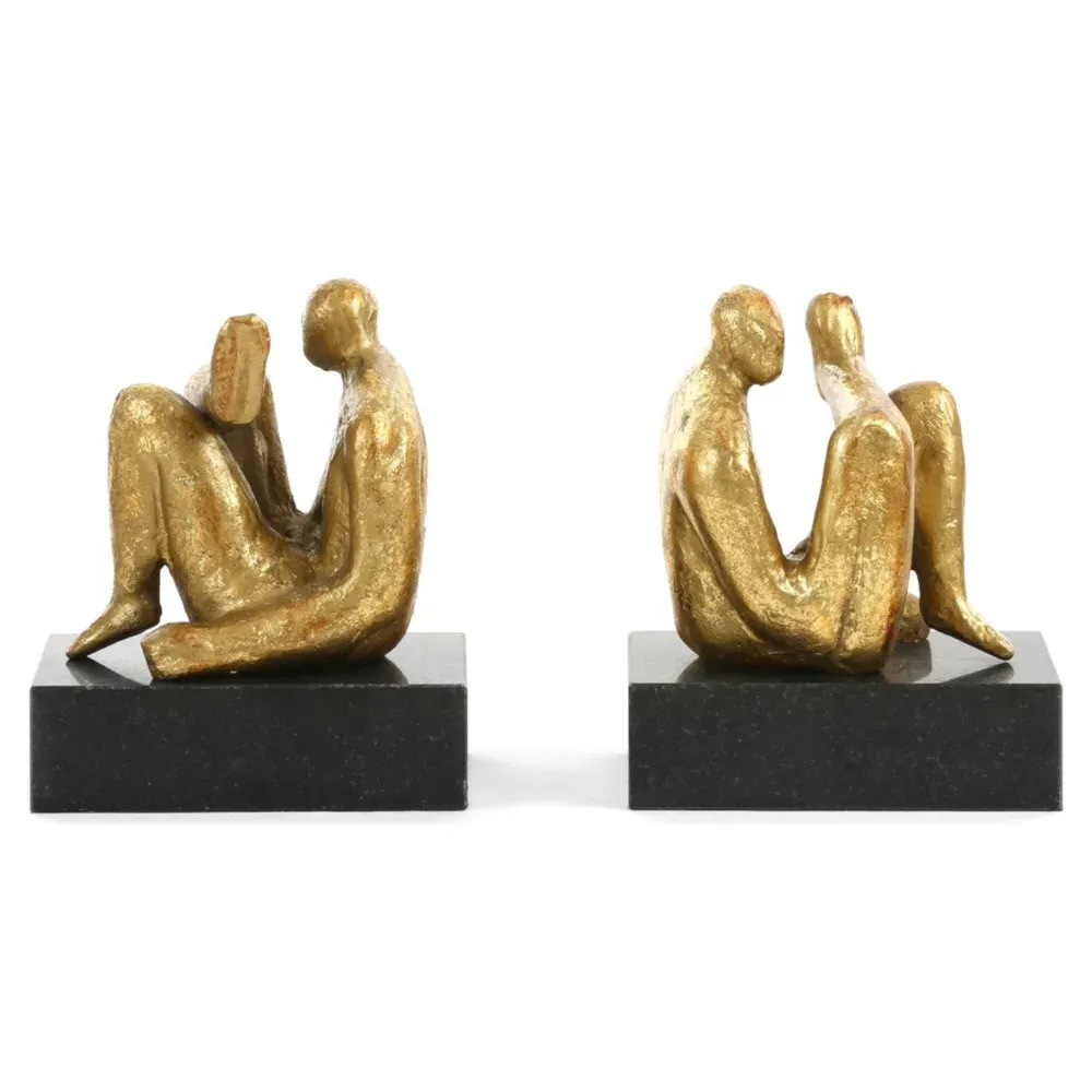 Amadeo Gold Leafed Iron Sitting Figurines - Set of 2 - Gold image