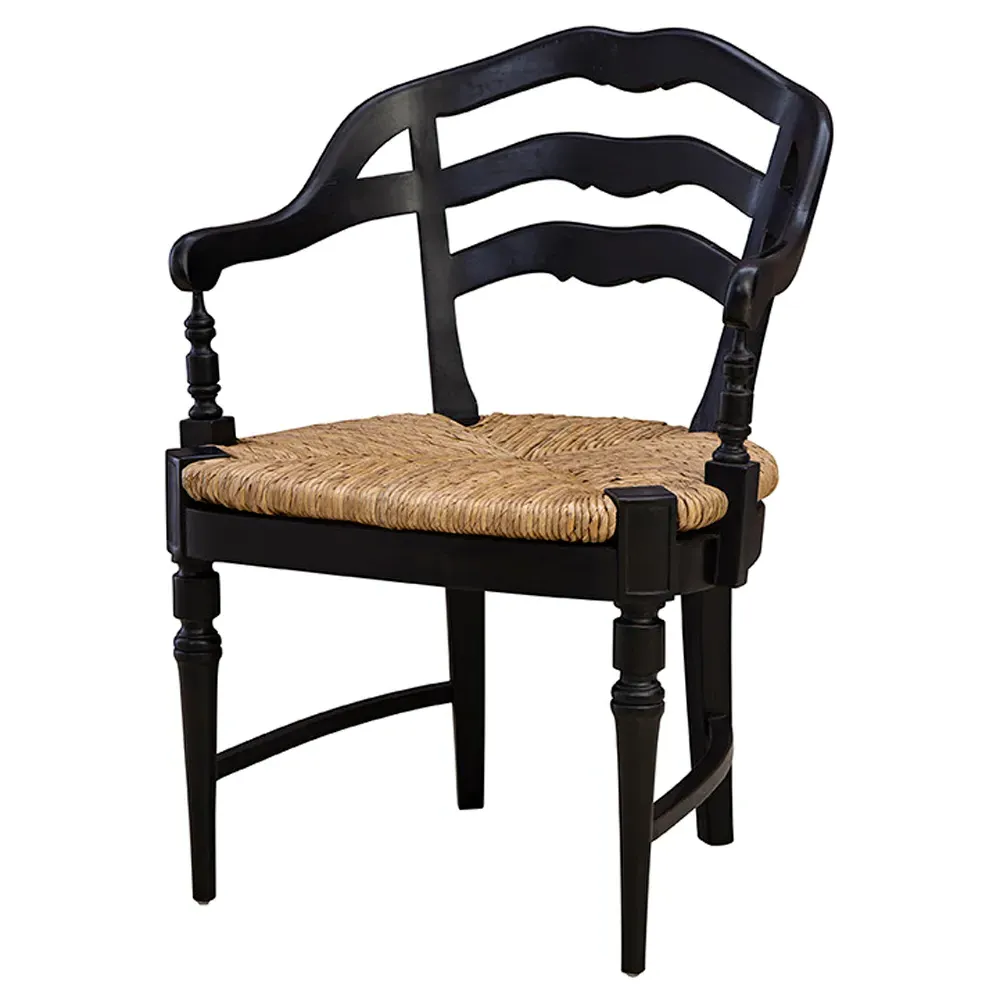 Amalie Dining Arm Chair with Rush Seat - Black, Mahogany