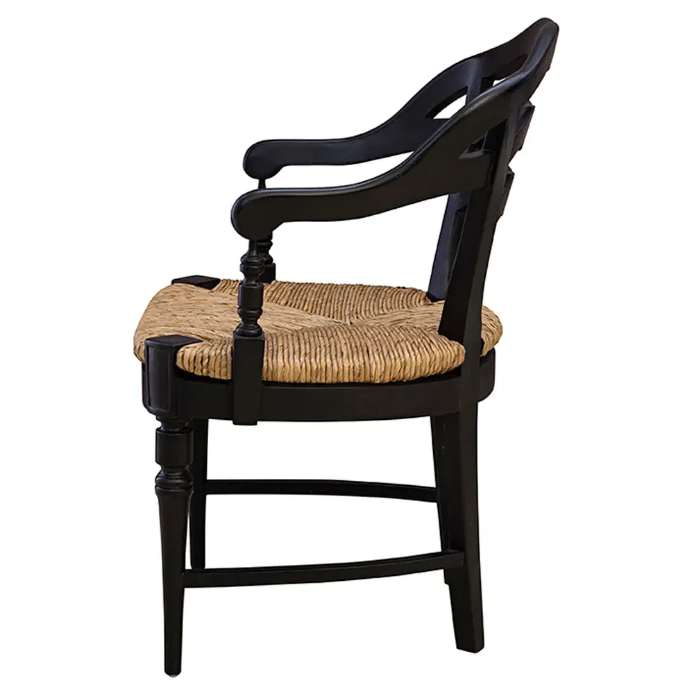 Amalie Dining Arm Chair with Rush Seat - Black, Mahogany