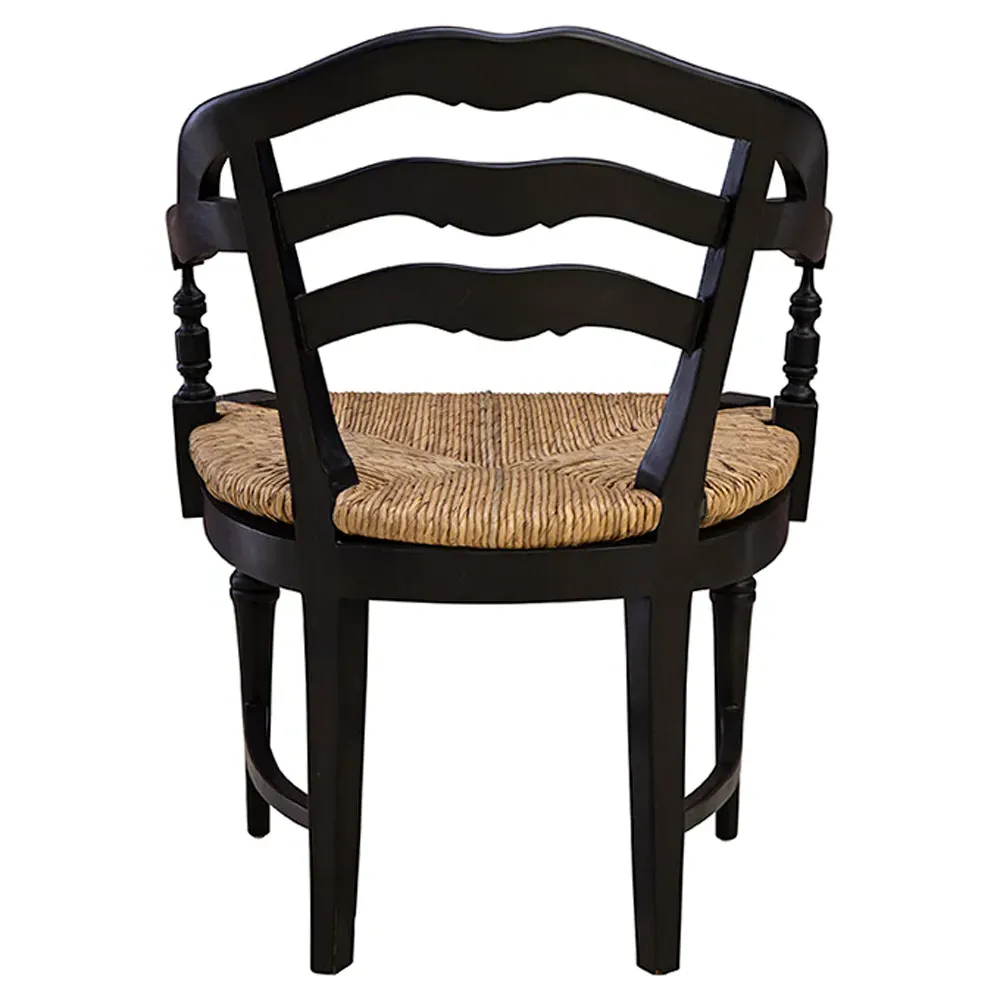 Amalie Dining Arm Chair with Rush Seat - Black, Mahogany