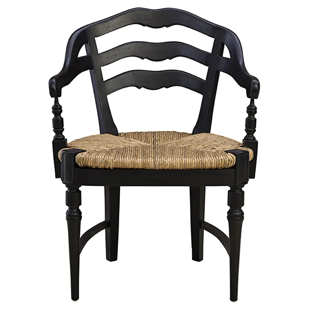 Amalie Dining Arm Chair with Rush Seat - Black, Mahogany image