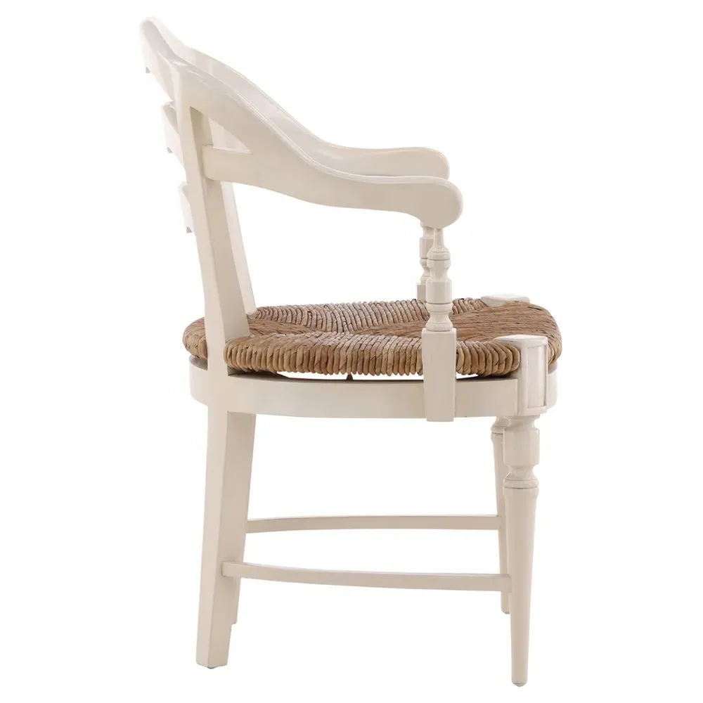 Amalie Dining Arm Chair with Rush Seat - Cream, Mahogany