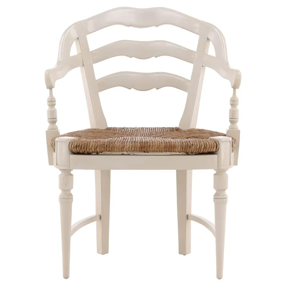 Amalie Dining Arm Chair with Rush Seat - Cream, Mahogany