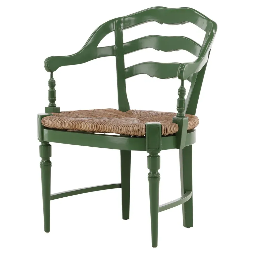 Amalie Dining Arm Chair with Rush Seat - Green, Mahogany