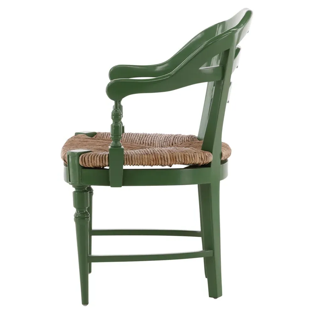 Amalie Dining Arm Chair with Rush Seat - Green, Mahogany