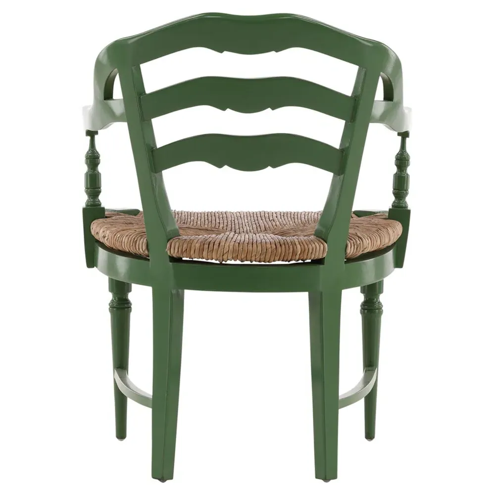 Amalie Dining Arm Chair with Rush Seat - Green, Mahogany
