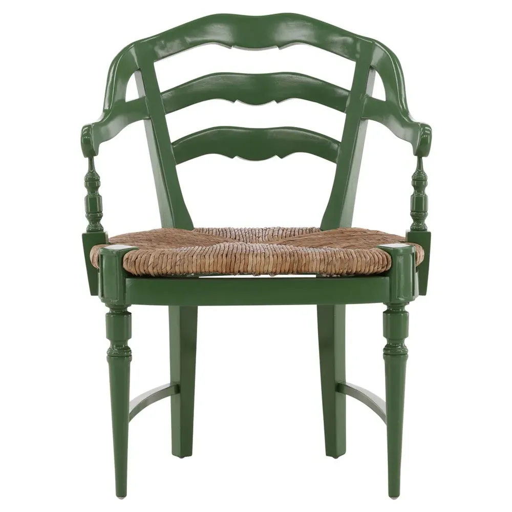 Amalie Dining Arm Chair with Rush Seat - Green, Mahogany