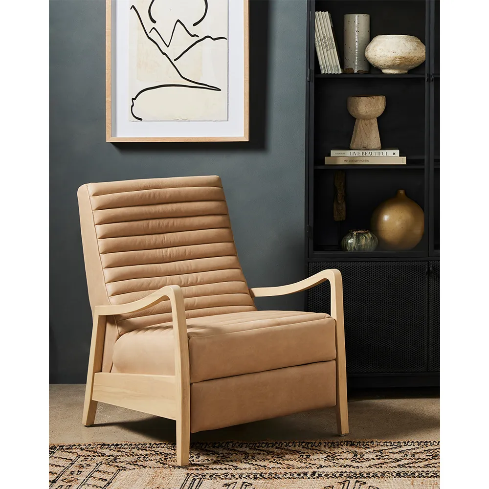 Amani Recliner Chair - Beige, Leather