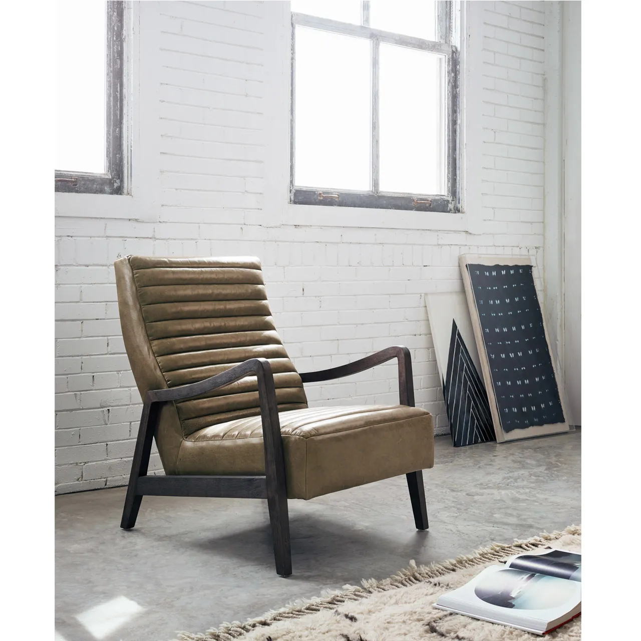 Amani Tufted Arm Chair - Brown, Leather