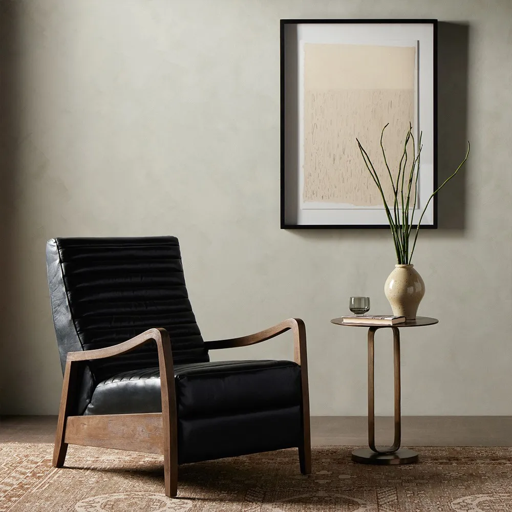 Amani Tufted Recliner Arm Chair - Black, Leather