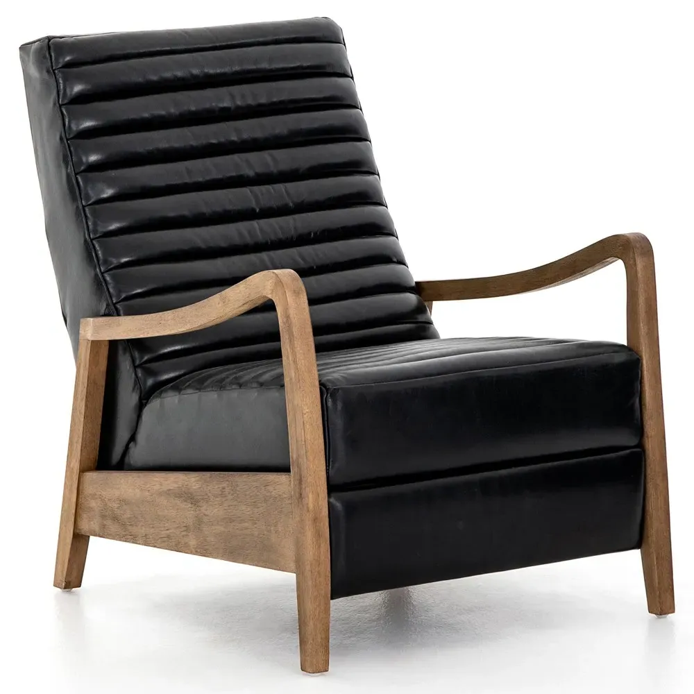 Amani Tufted Recliner Arm Chair - Black, Leather