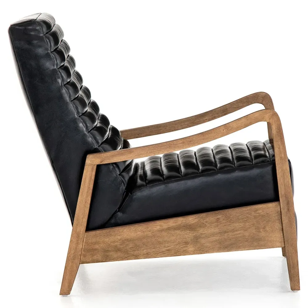 Amani Tufted Recliner Arm Chair - Black, Leather