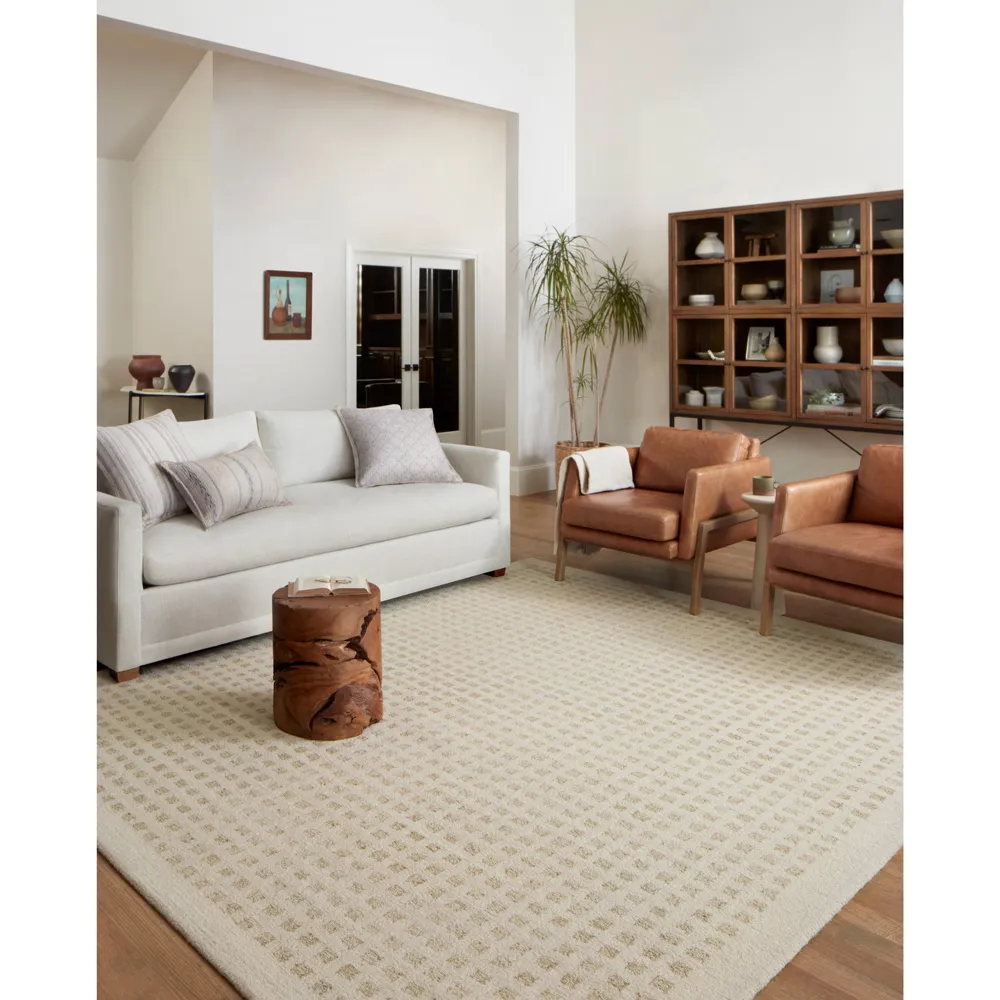 Amarae Square Patterned Rug - Beige, Wool
