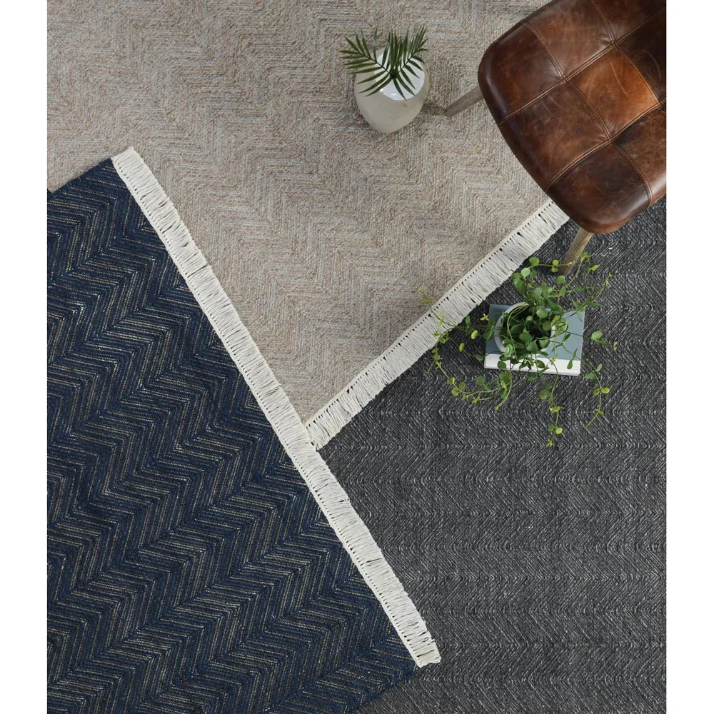 Amari Herringbone Patterned Indoor Outdoor Rug - Dark Grey, Polypropylene