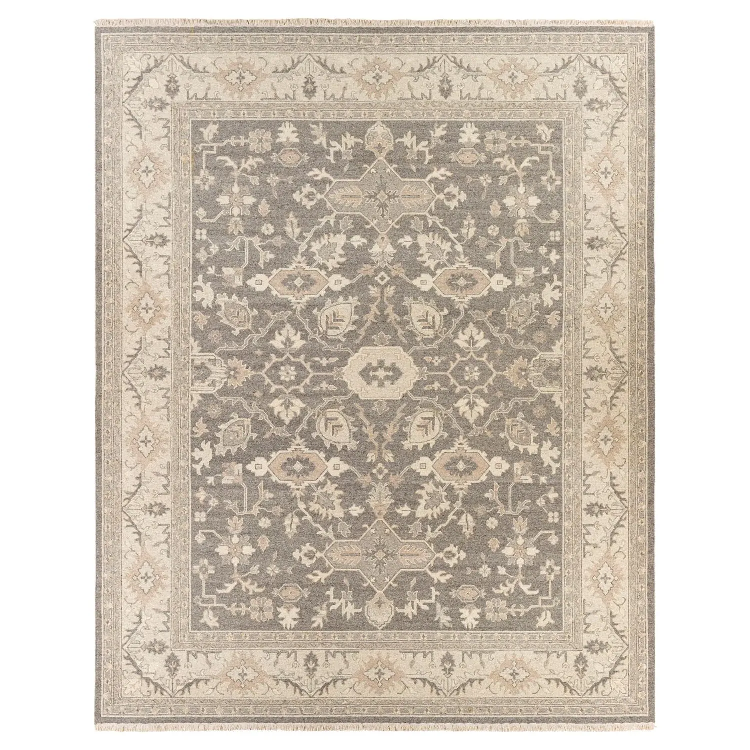 Amaris 8x10 Oushak Patterned Hand Knotted Rug - Grey, Wool