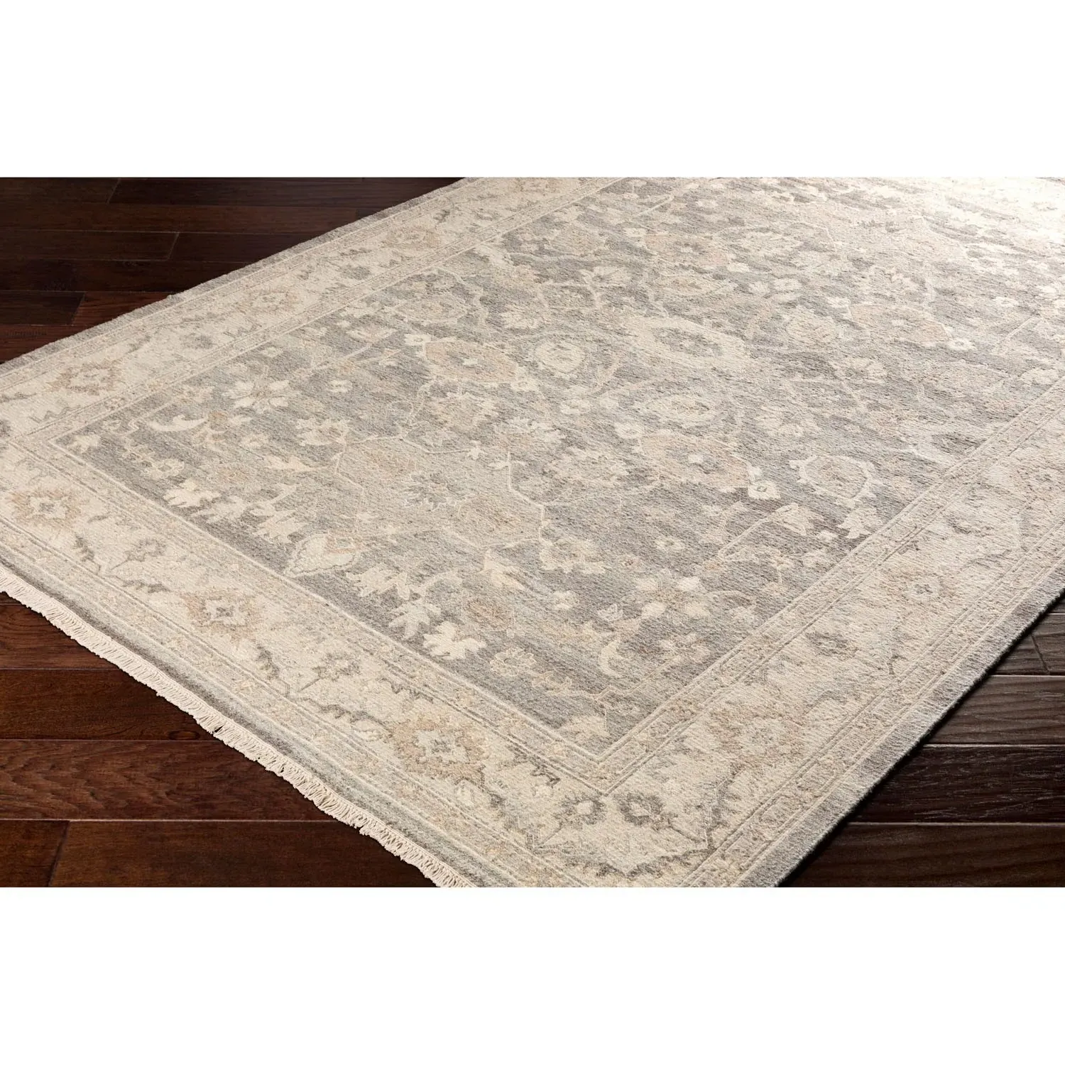Amaris Oushak Patterned Hand Knotted Rug Sample - Grey, Wool