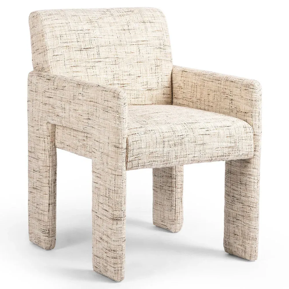 Amaya Low Back Dining Arm Chair - Beige, Linen Blend