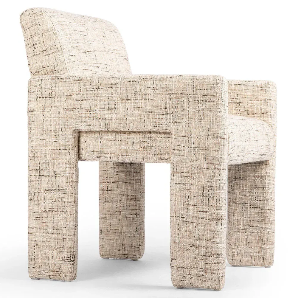 Amaya Low Back Dining Arm Chair - Beige, Linen Blend