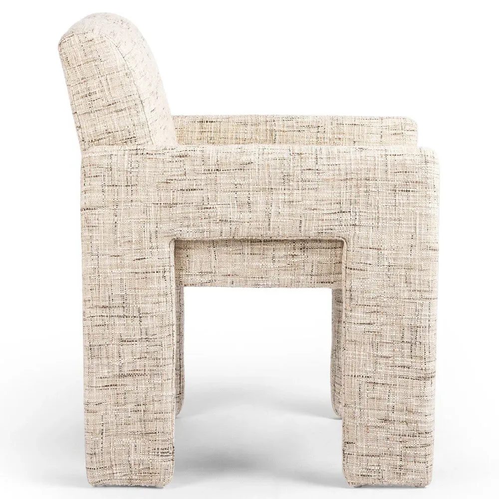 Amaya Low Back Dining Arm Chair - Beige, Linen Blend