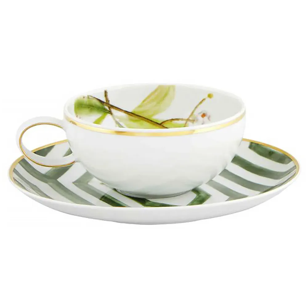 Amazonia Global Porcelain Tea Cup and Saucer Set - Green image