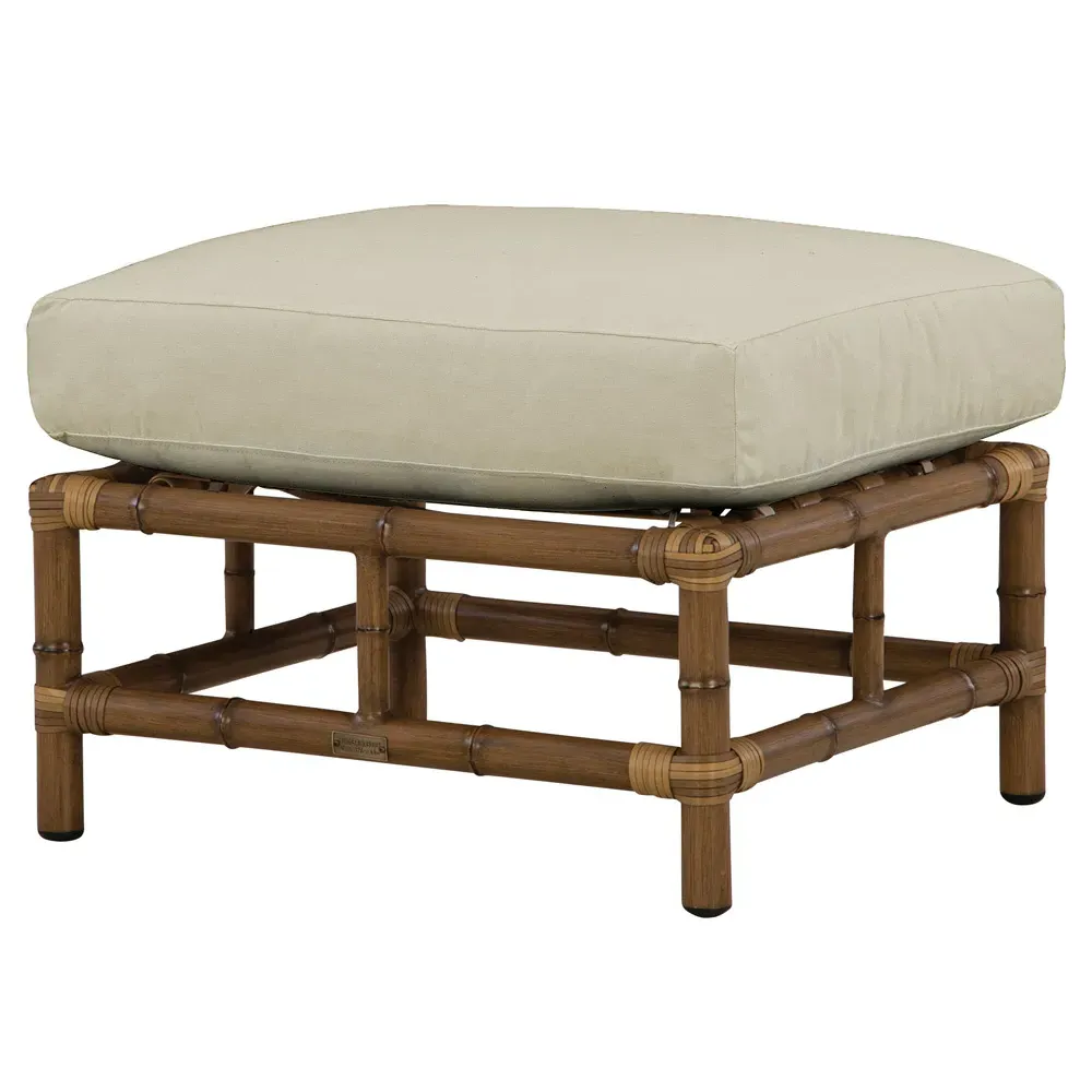 Amber Coastal Rectangular Outdoor Ottoman - Beige, Wicker image
