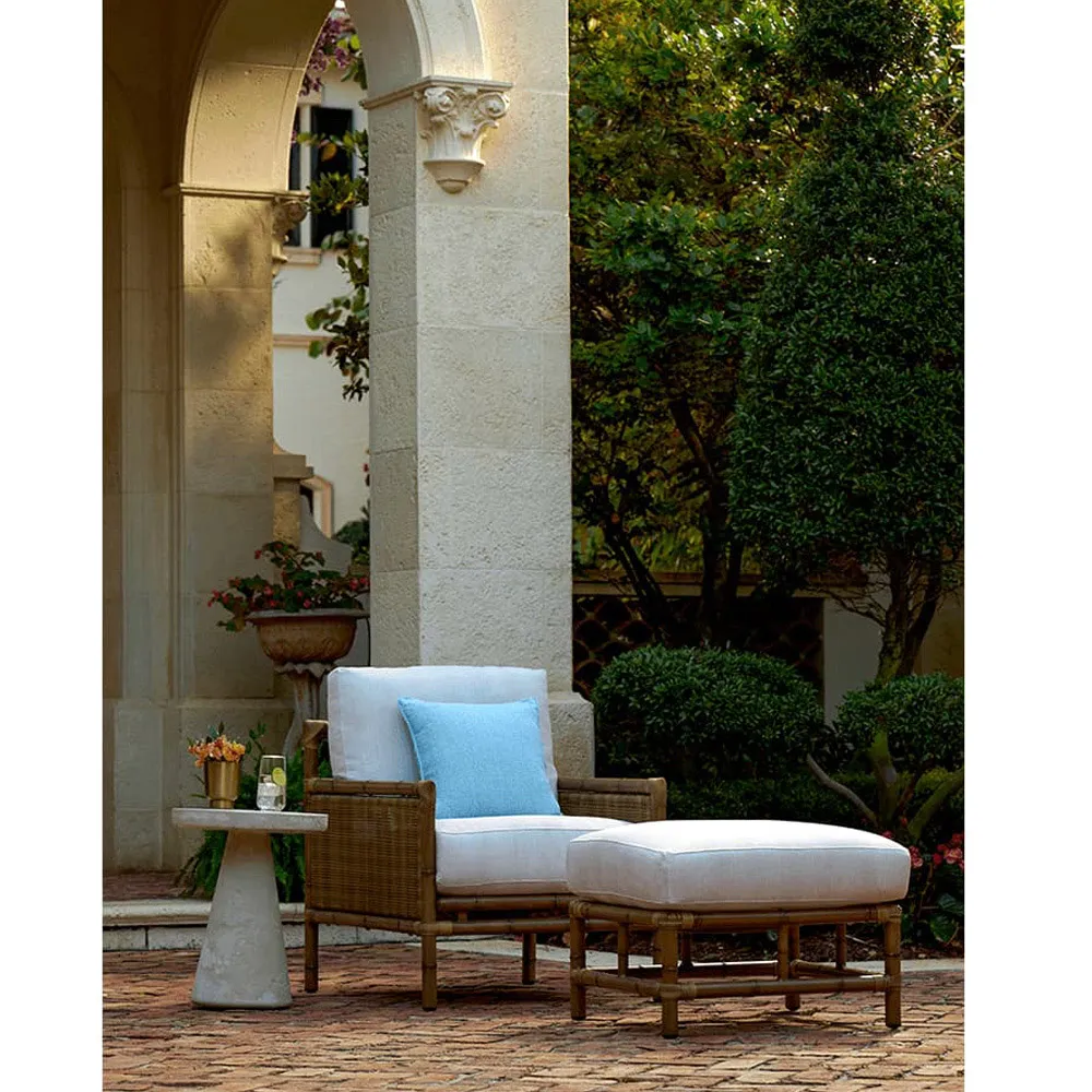 Amber Coastal Rectangular Outdoor Ottoman - White, Wicker