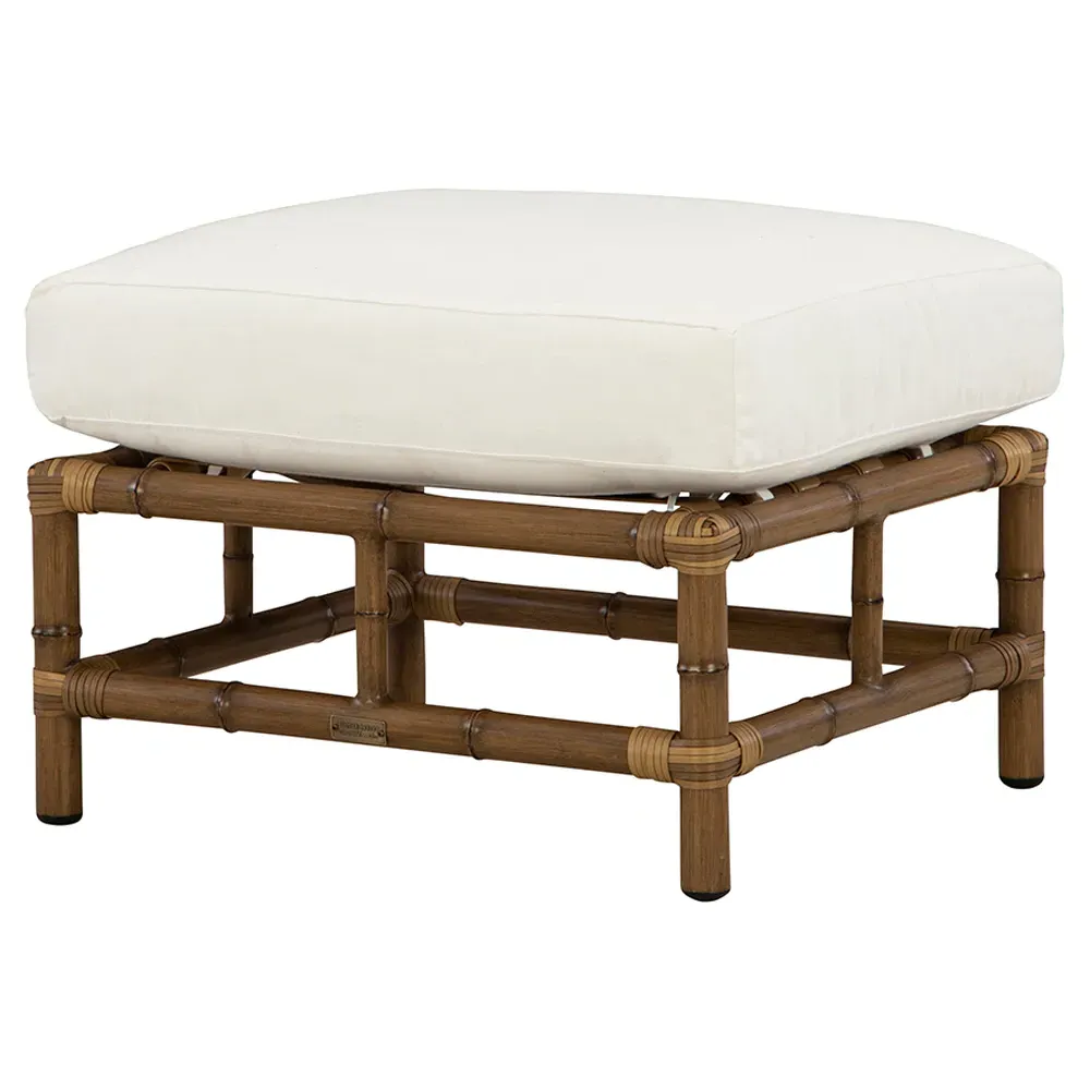 Amber Coastal Rectangular Outdoor Ottoman - White, Wicker