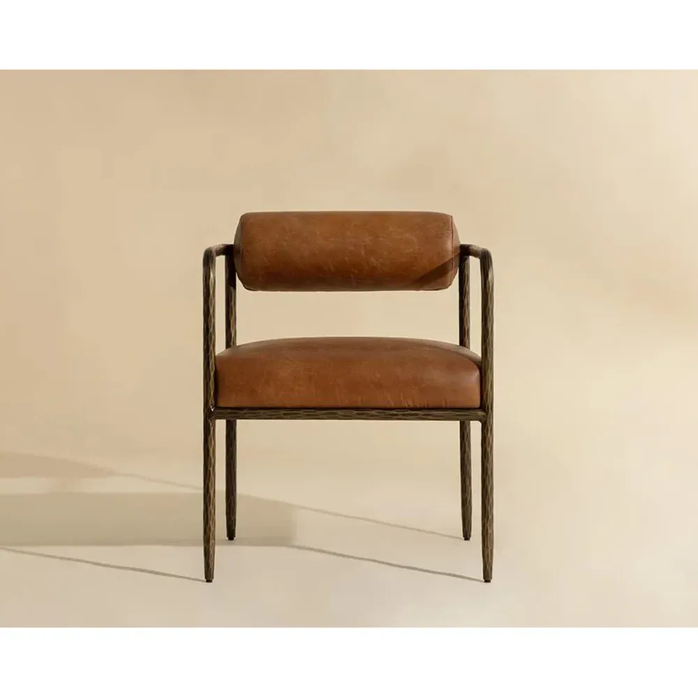 Ameera Dining Arm Chair - Brown, Brass Iron