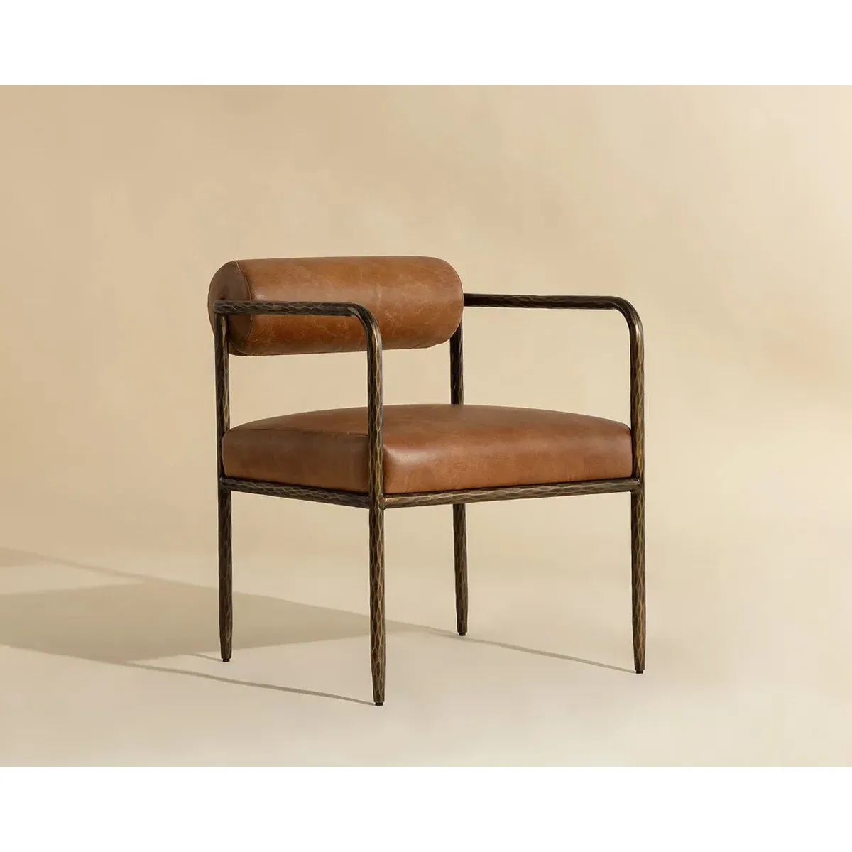 Ameera Dining Arm Chair - Brown, Brass Iron