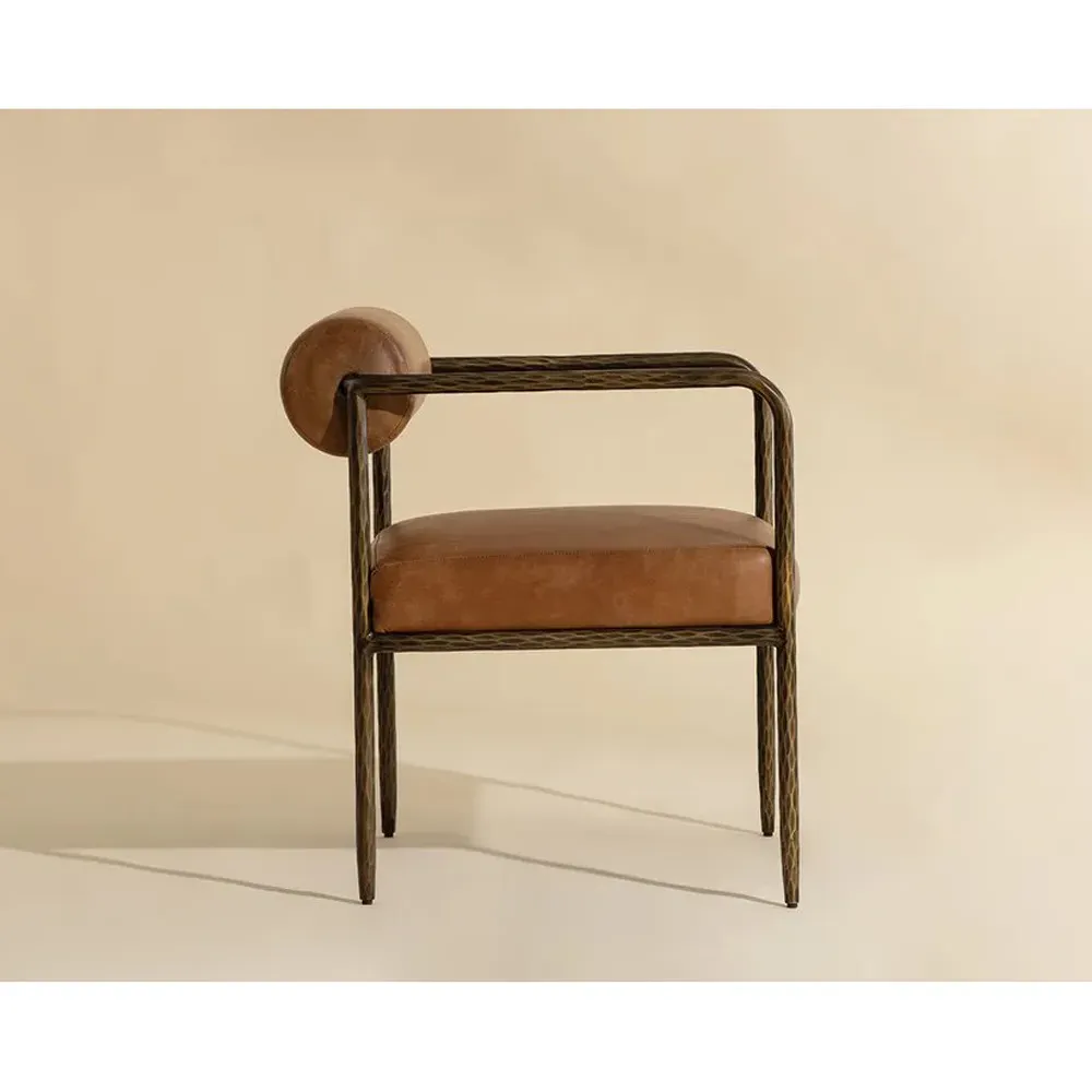 Ameera Dining Arm Chair - Brown, Brass Iron