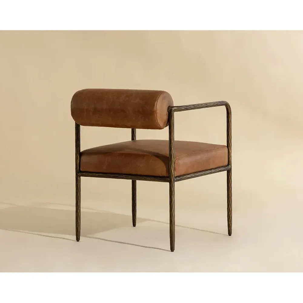 Ameera Dining Arm Chair - Brown, Brass Iron