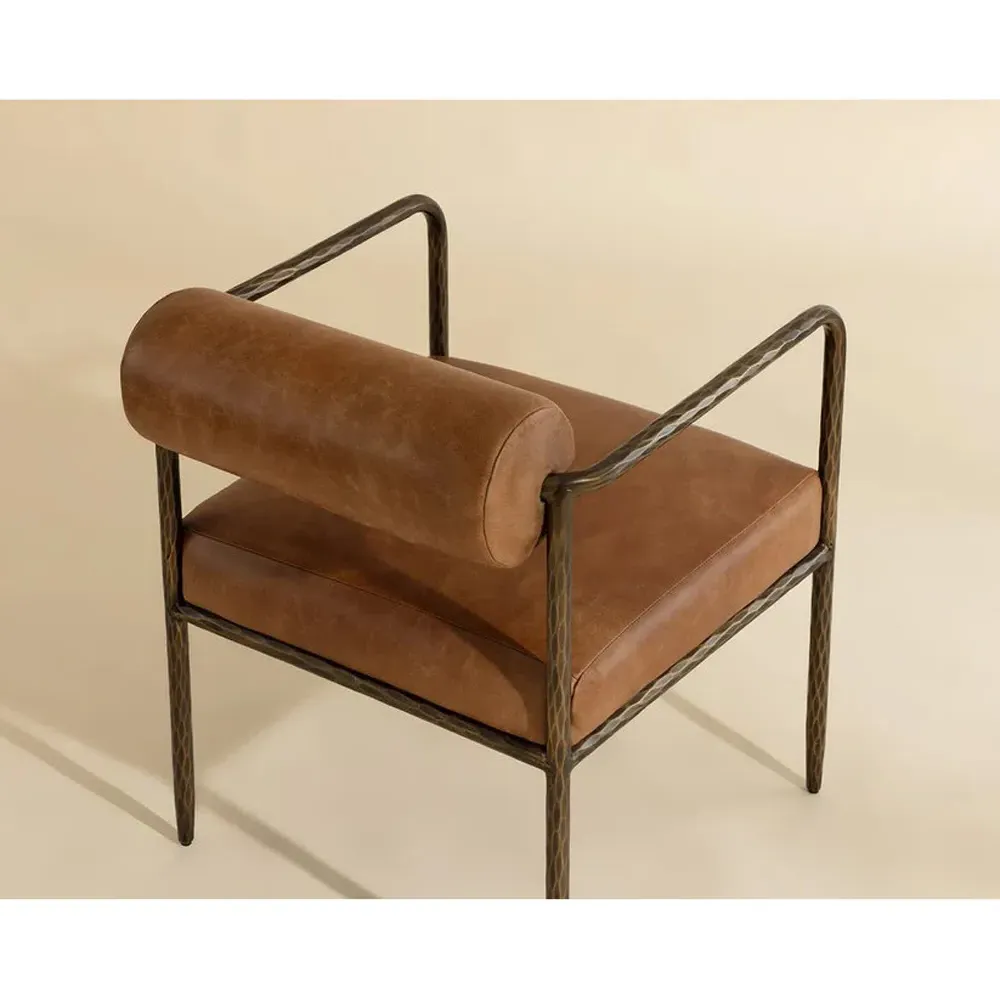 Ameera Dining Arm Chair - Brown, Brass Iron