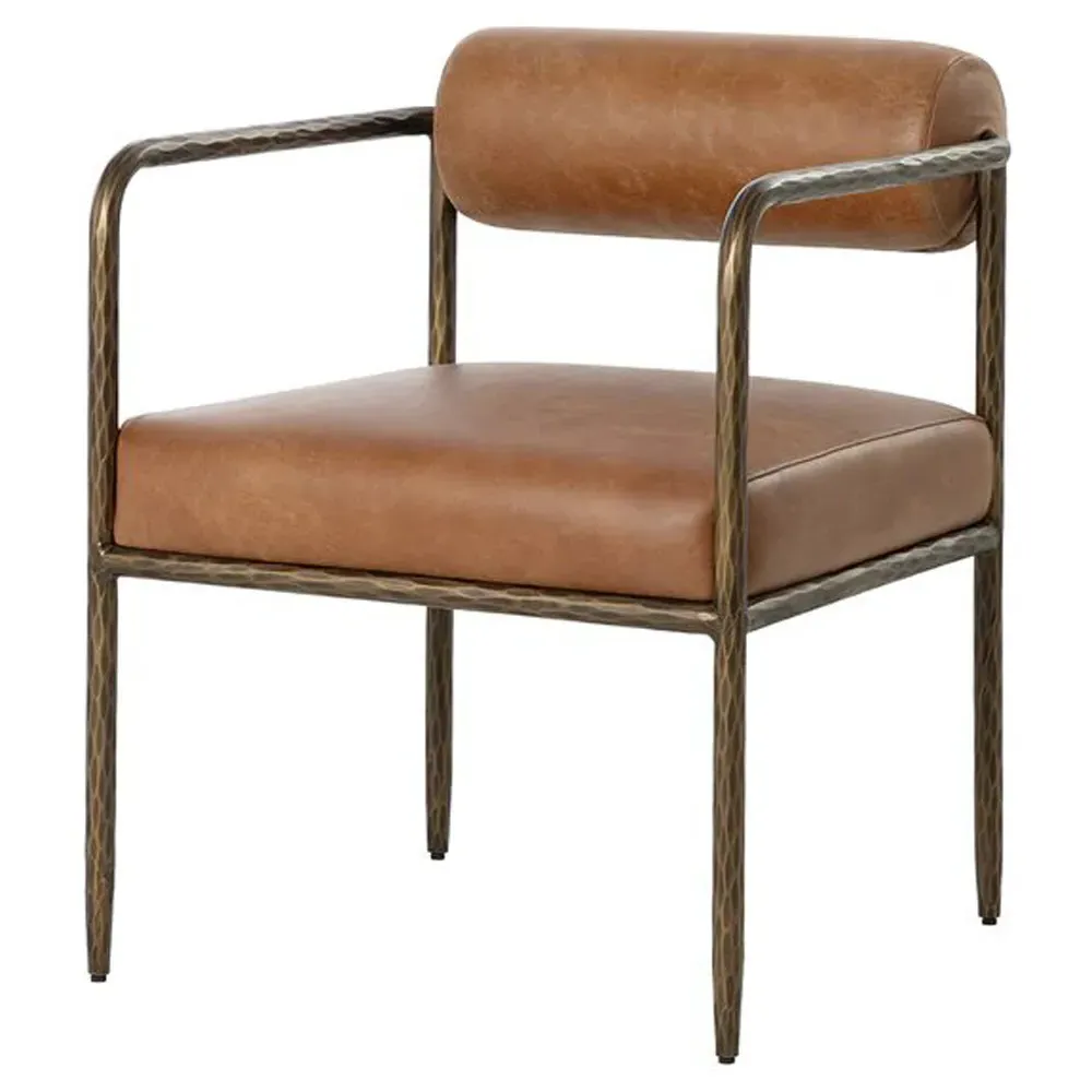Ameera Dining Arm Chair - Brown, Brass Iron